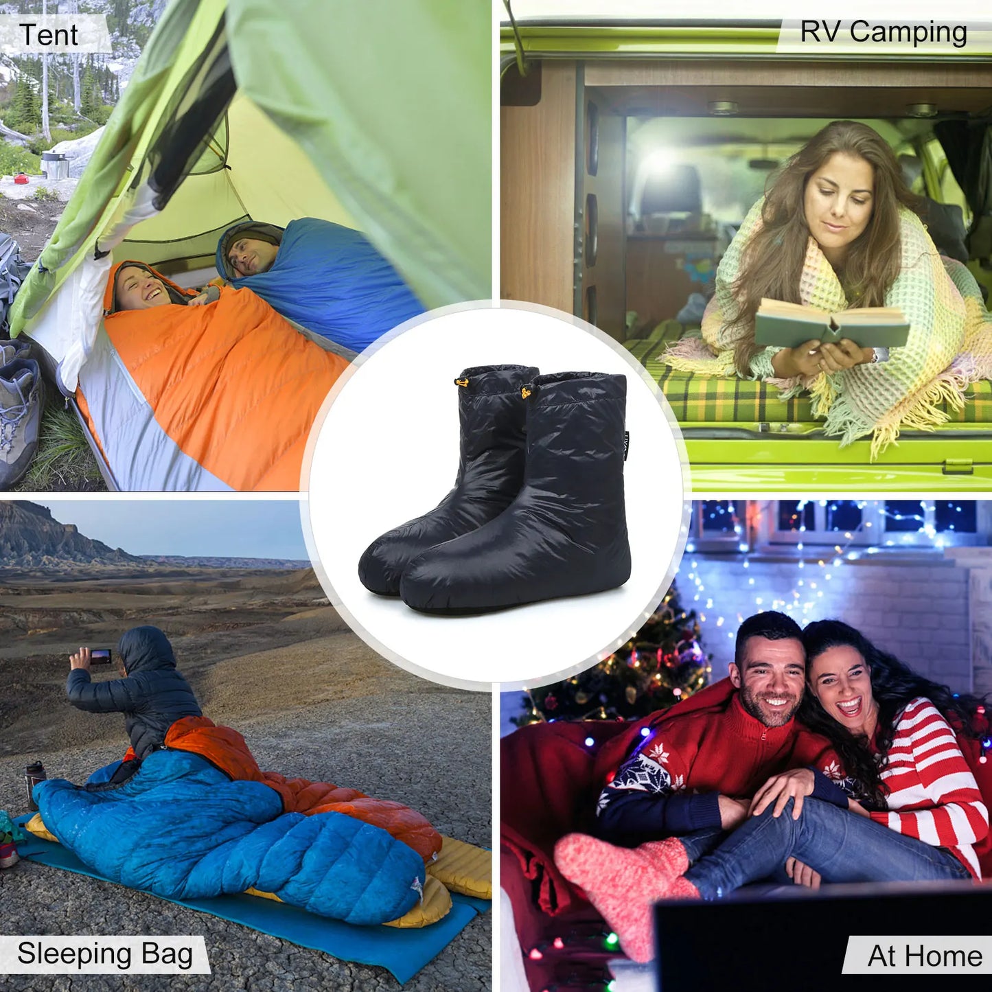 Lixada Winter Down Booties Socks Warm Soft Windproof Mid Sleeping Slippers for Camping Backpacking Men Women Down Filled Boots