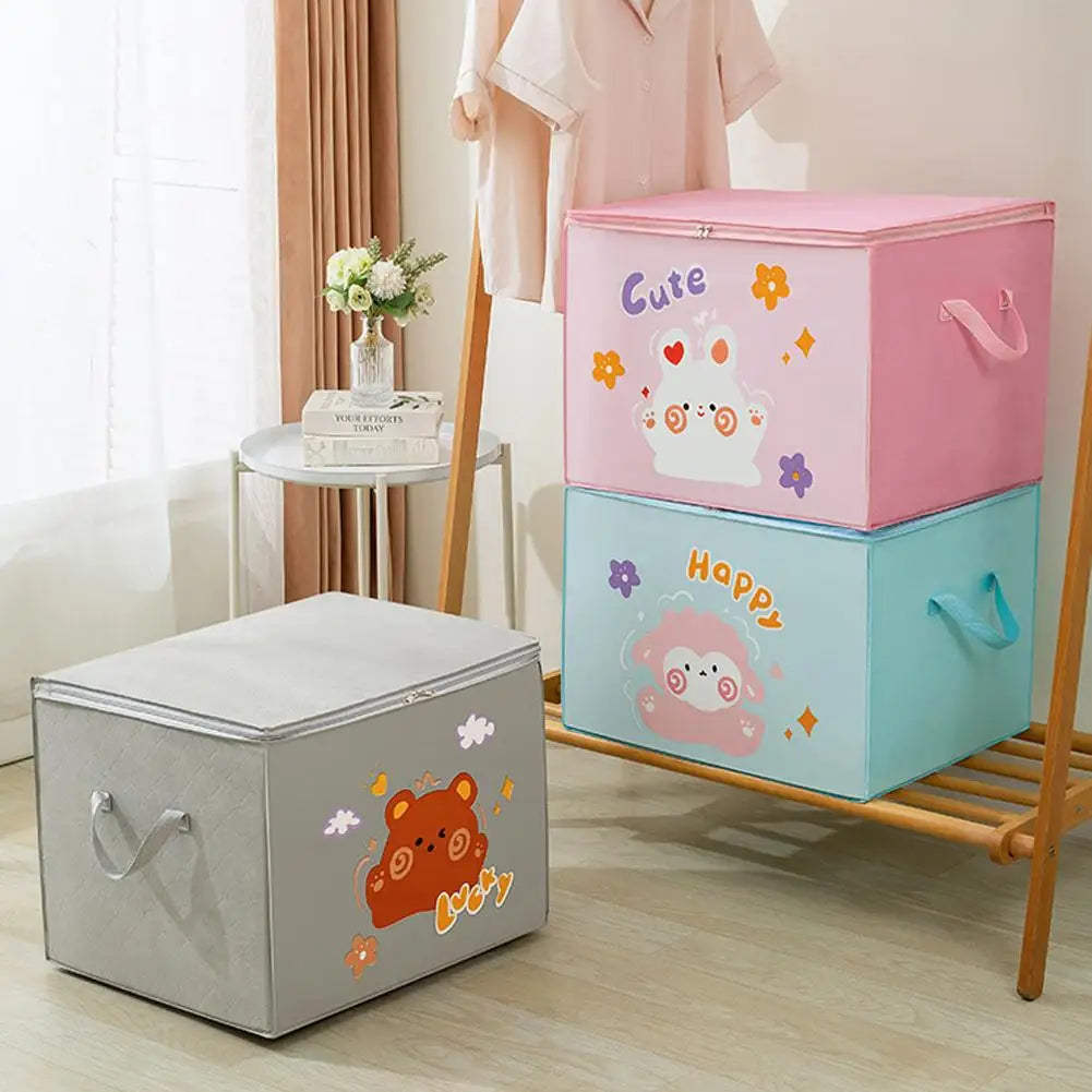 Large Capacity Clothes Quilt Storage Bag Cute Printed Dust-proof Storage Foldable Wardrobe Box Organizer Clothes Pattern C0o9