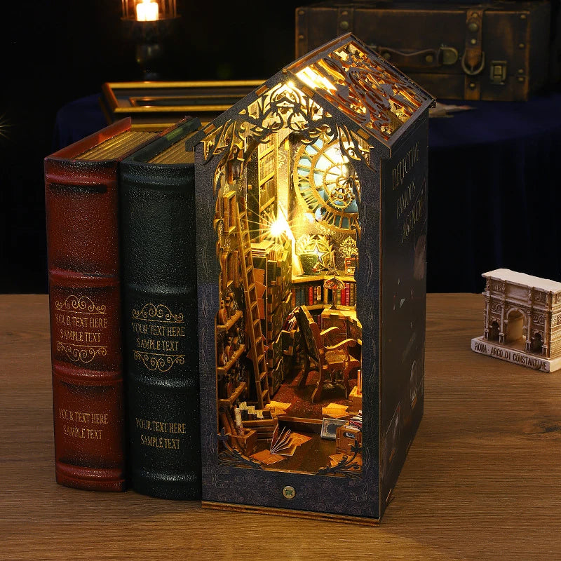 Bookcase Set Wooden Doll House Mini Model Construction DIY Toy Set Room, Home Bedroom Insert Decoration with Furniture Kids Gift