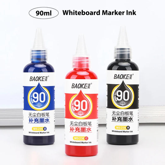 1 Box 90ml Whiteboard Marker Ink Refill Fluids Red Blue Black Colors Compatible with All Erasable Whiteboard Markers