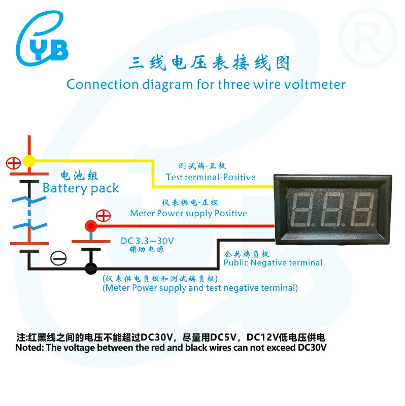 YB27 Three Wires LED Digital Voltage Meter Voltmeter DC 0-10V 0-30V 0-100V 0-300V 0-600V Voltage Detector Volt Panel MeterTester