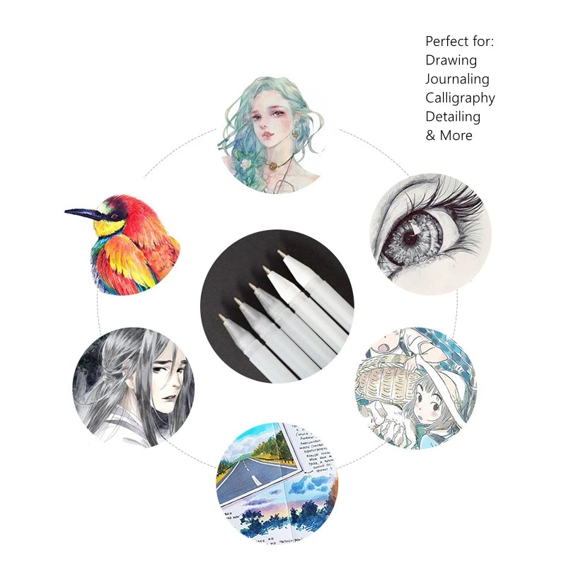 3/13Pcs Waterproof White Gel Pen Set 0.8mm Fine Tip Sketching Pens for Black Papers Drawing Design Illustration Art Supplies