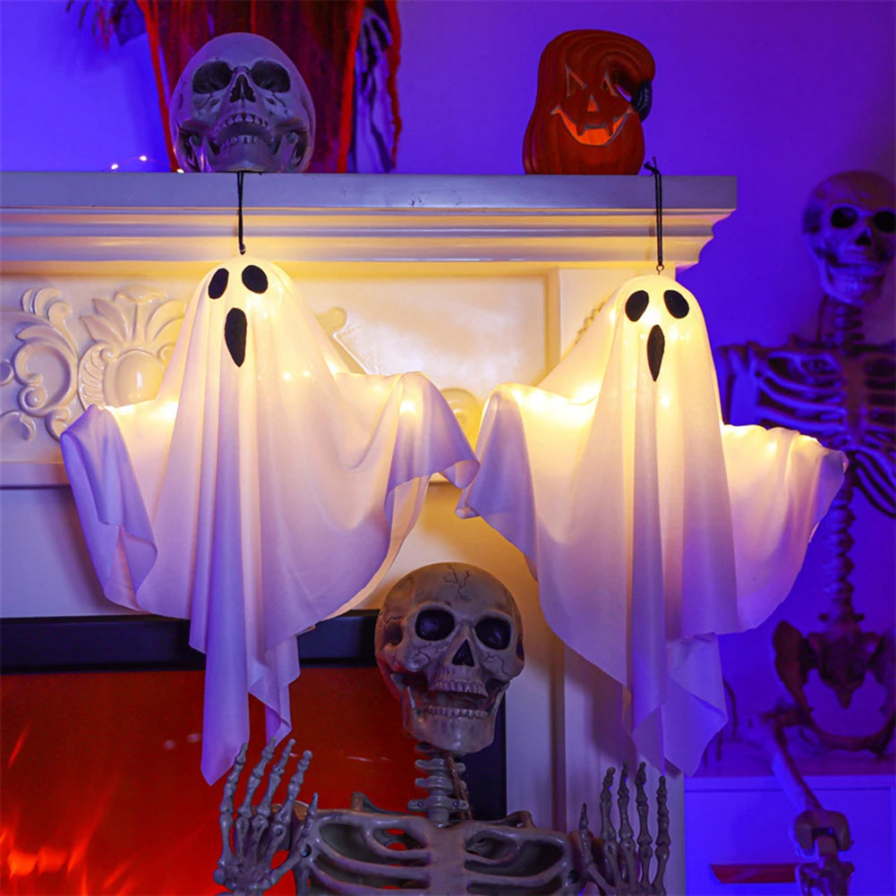 1-3PCS Halloween LED Hanging Fabric Ghost Light Spooky Ghost Decoration Waterproof Glowing White Ghost Decor for For Lawn Yard