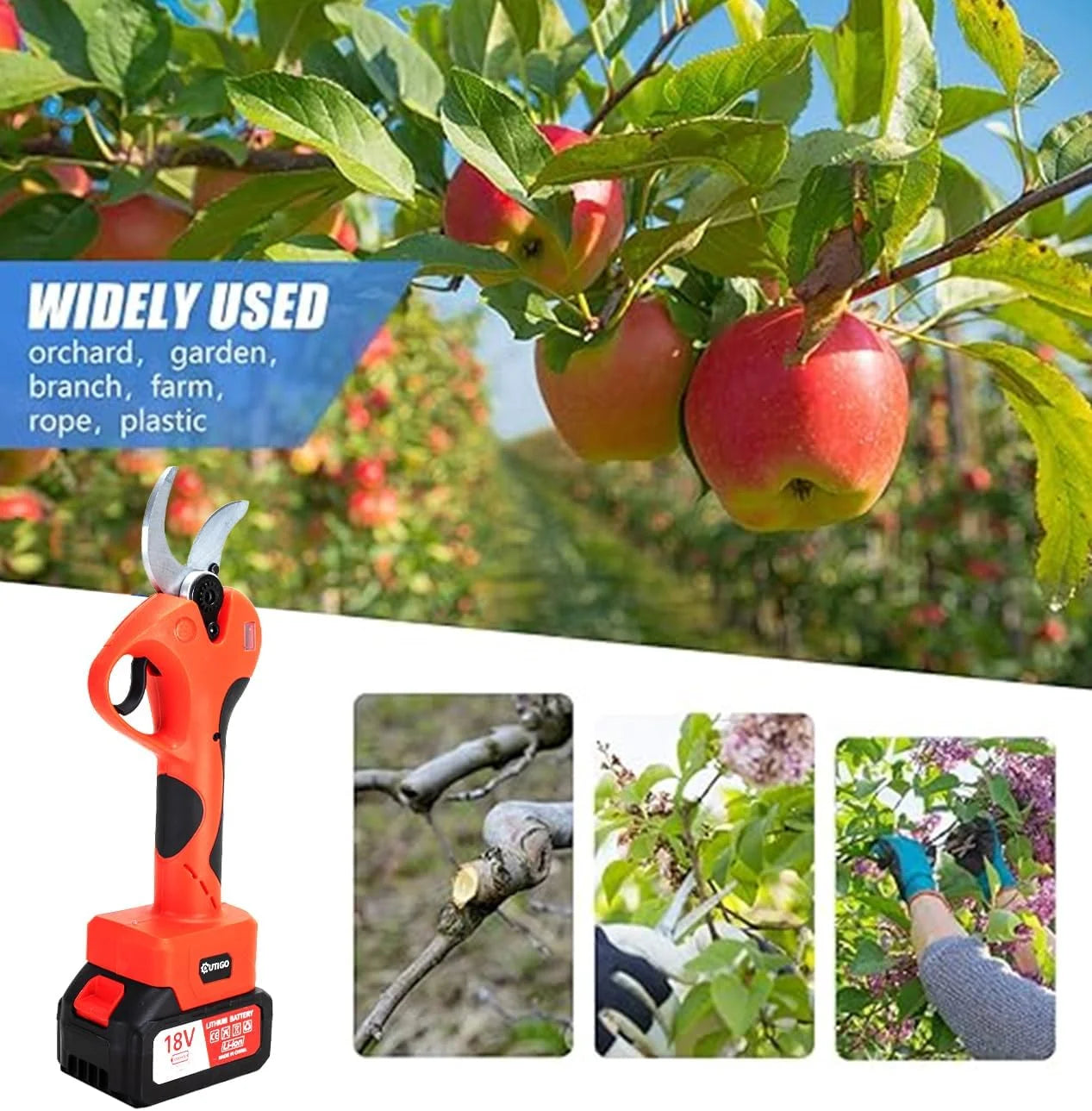 OUTIGO electric thread secateur, 40mm, with screen with 2 Batteries 3.0Ah for fruit trees and vineyard
