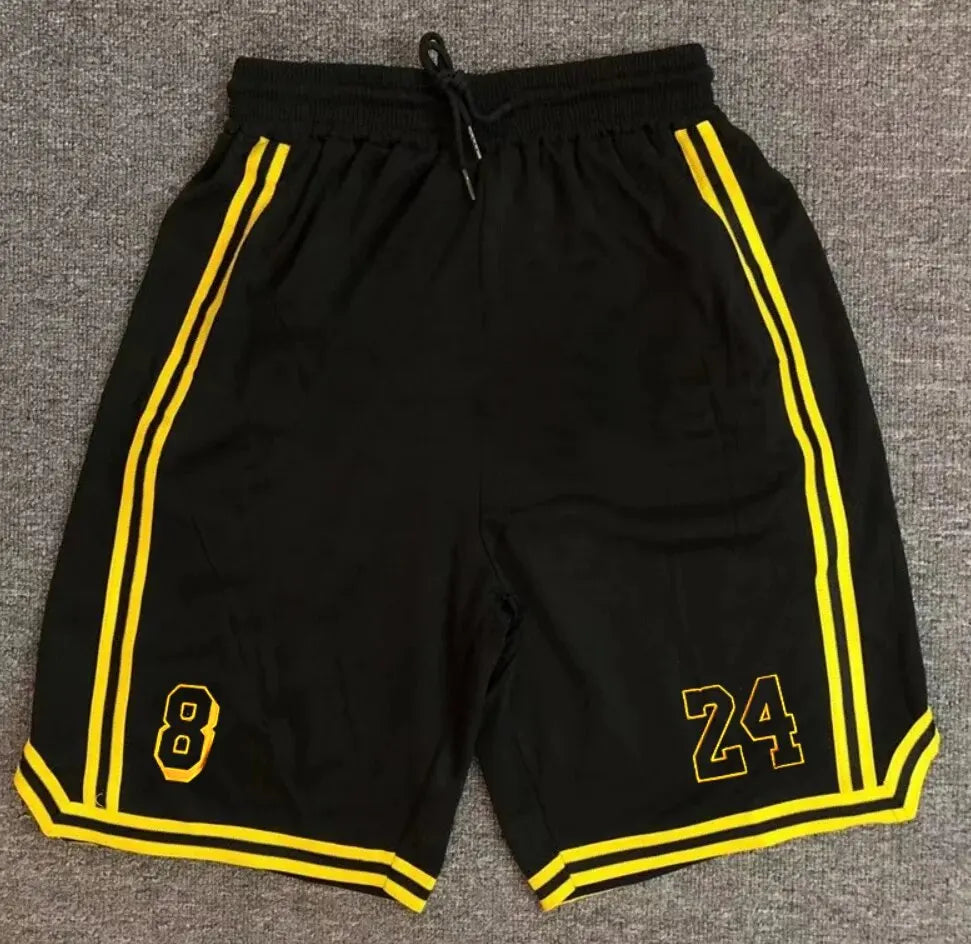 New Summer Men's Shorts Black And Yellow Patchwork No.8 And 24 Basketball Pants Casual Fitness Jogging Street Ball Sweatpants