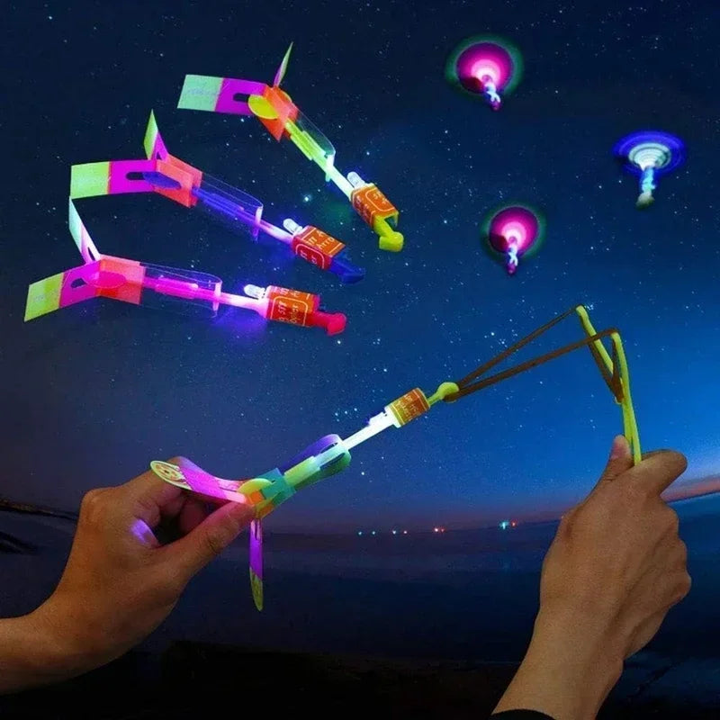 2024 New 50/30/10/5/1Pc Amazing Light Toy Arrow Rocket Helicopter Flying Toy LED Light Toys Party Fun Gifts Rubber Band Catapult