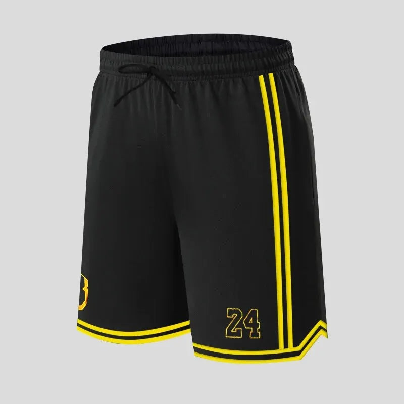 New Summer Men's Shorts Black And Yellow Patchwork No.8 And 24 Basketball Pants Casual Fitness Jogging Street Ball Sweatpants