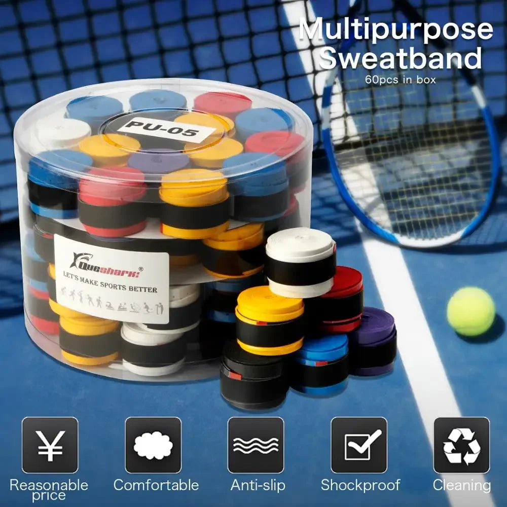 60 pcs /Lot White Black Colorful Coated Tennis Overgrips Badminton Grips Tennis Racket Tapes Fishing Rod Sweatbands 0.6mm 0.7 mm