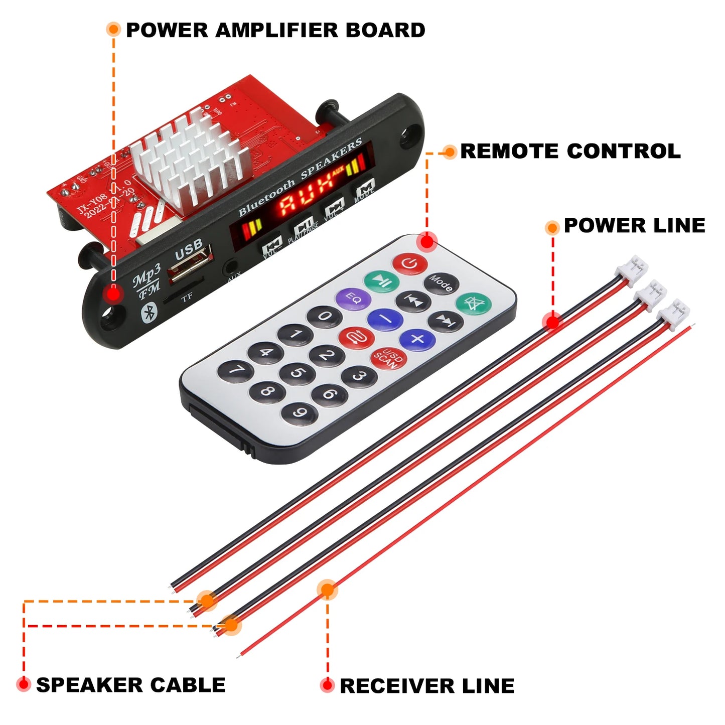 60W 50W  Amplifier Bluetooth 5.0 DIY MP3 WAV Decoder Board DC 12V Wireless Car USB MP3 Player TF Card Slot USB FM with Mic