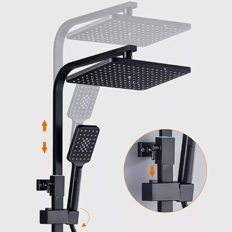 Black Thermostatic LCD Shower Faucet Set Temperature Display Rainfall Bathtub Tap With Bathroom Shelf Electricity By Water