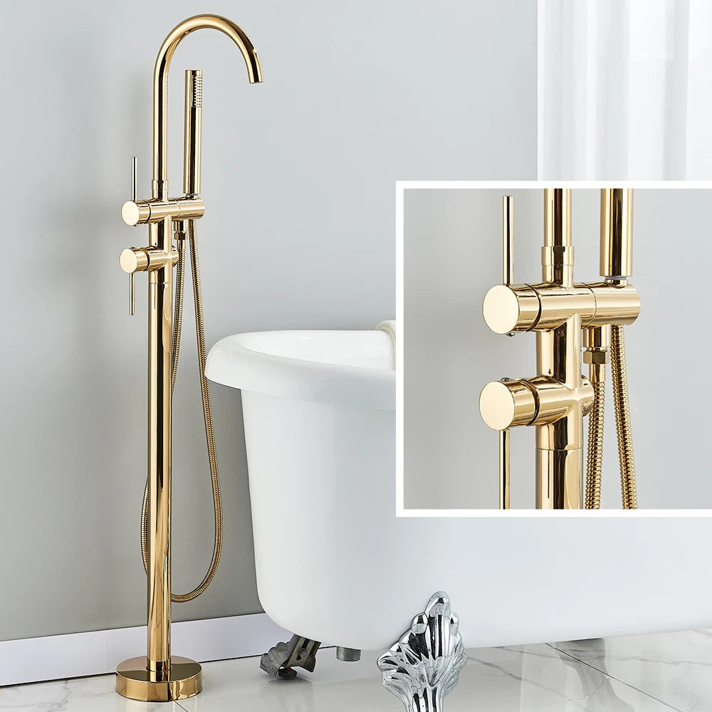Floor Free Standing Faucet Mixer Single Handle Hot Cold Water Mixer with 360 Rotation Spout with Handshower For Bathtub Shower