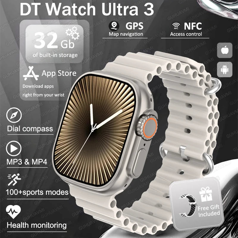 DT Ultra 3 Pro Smart Watch HD AMOLED Screen 32GB MP3 MP4 Player  APP Store GPS Navigator ChatGPT NFC Sports Smartwatch Men Women