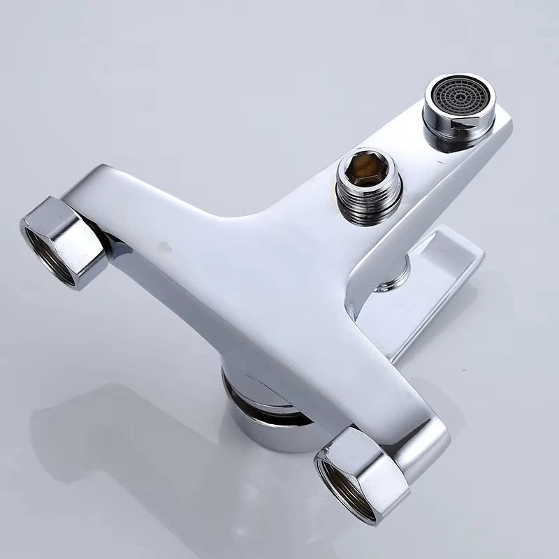 Zinc alloy basin faucet, chrome wall mounted hot and cold water double spout mixer tap for bathroom shower sink bathtub