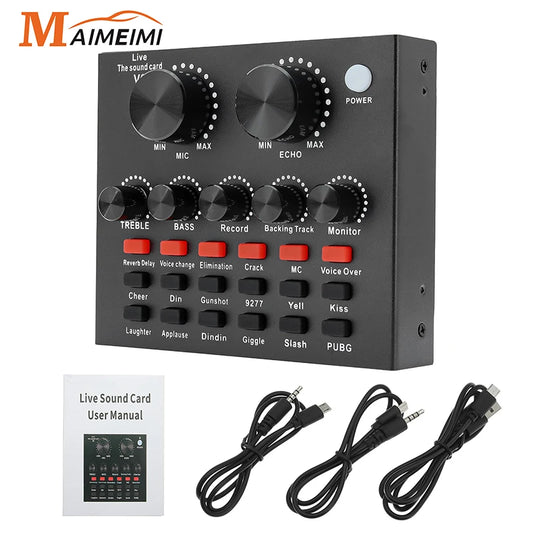 V8 Sound Card Voice Change Live Streaming Singing Karaoke Headset Live External Sound Card Record For Mobile Home KTV Computer