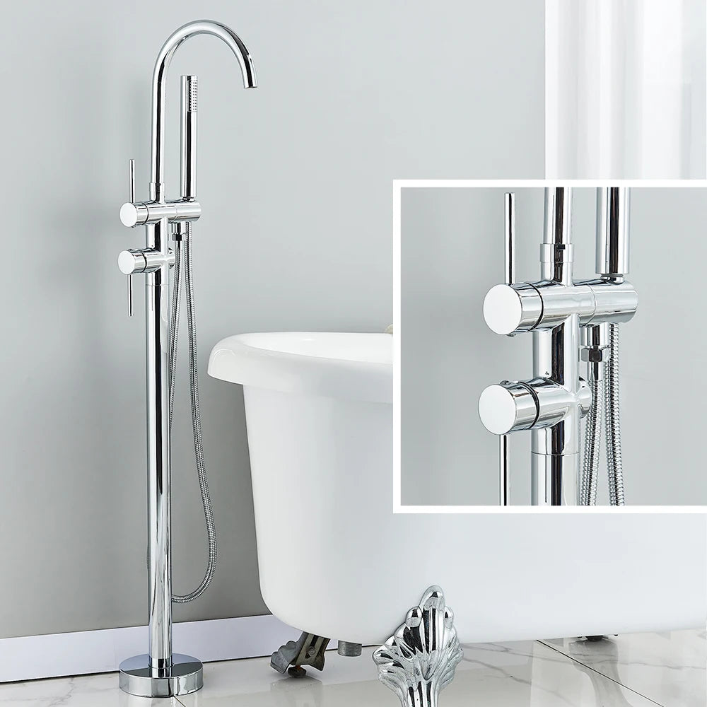 Floor Free Standing Faucet Mixer Single Handle Hot Cold Water Mixer with 360 Rotation Spout with Handshower For Bathtub Shower