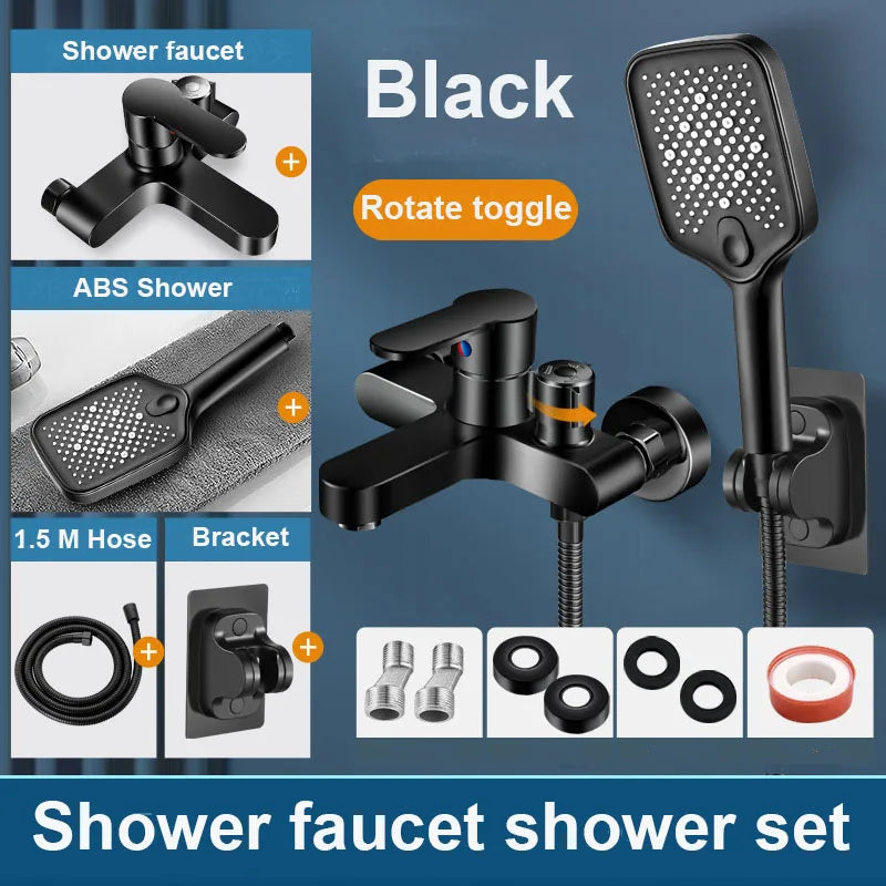 Black/Silver Bathroom Shower Faucet Mixing Valve Shower Shower Set Bathtub Mixing Switch Triple Hot and Cold Faucet