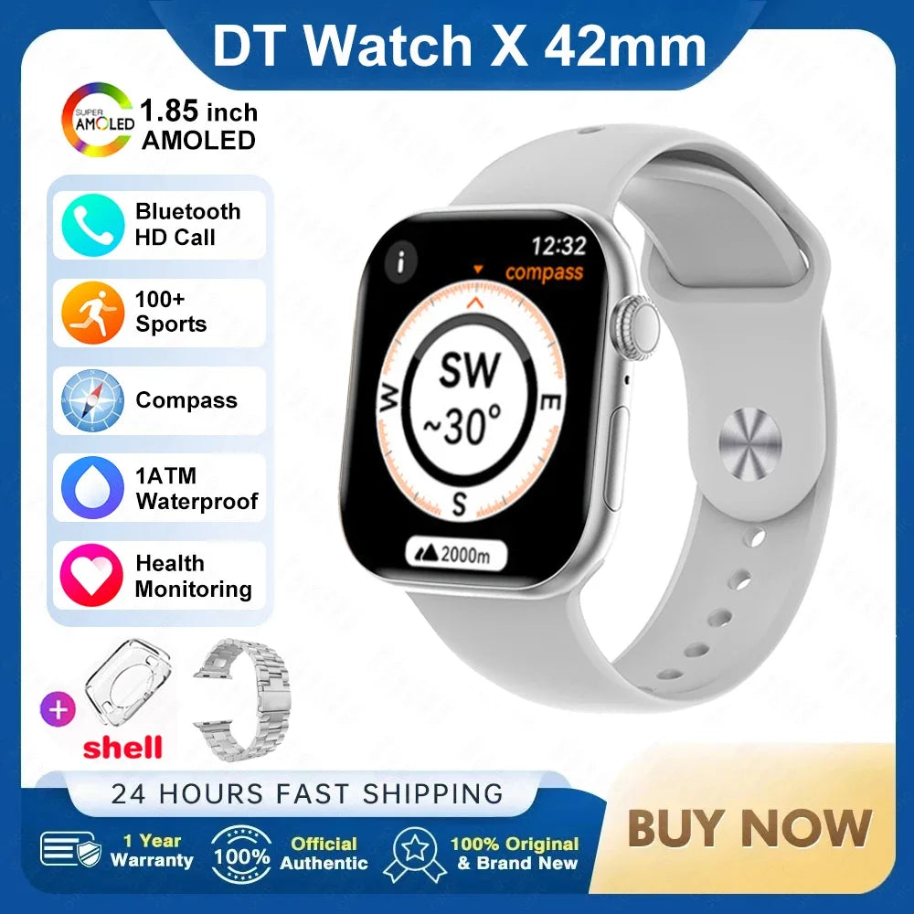 New For IOS DT Watch X Mini Smart Watch Men Women NFC 1.85-inch TWS Earphones Electronic Album Recorder Video Player Smart Watch