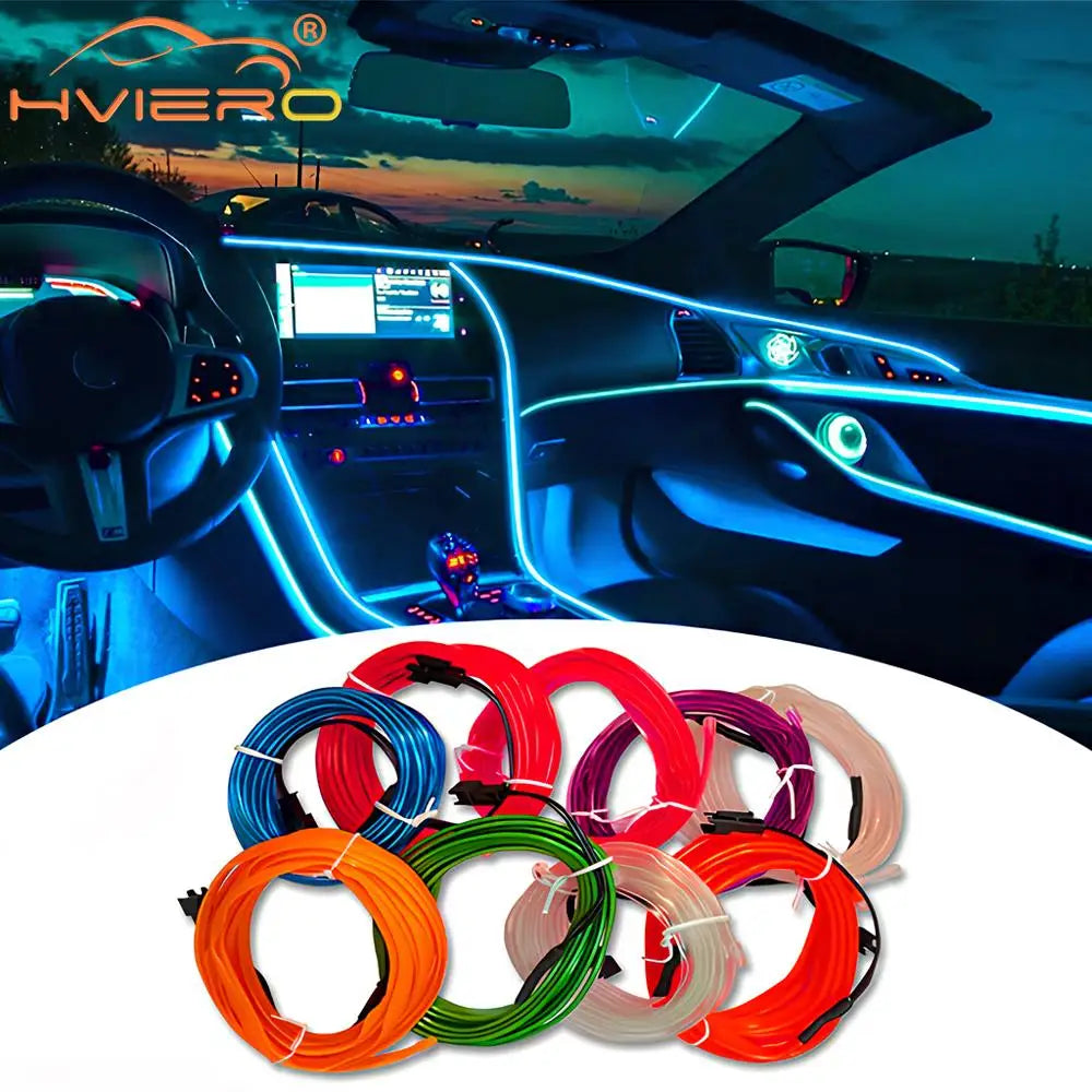 1M/2M/3M/5M Car Interior Lighting LED Strip Auto Decoration Wire Rope Tube Line Flexible Neon Lights with USB Drive Atmosphere