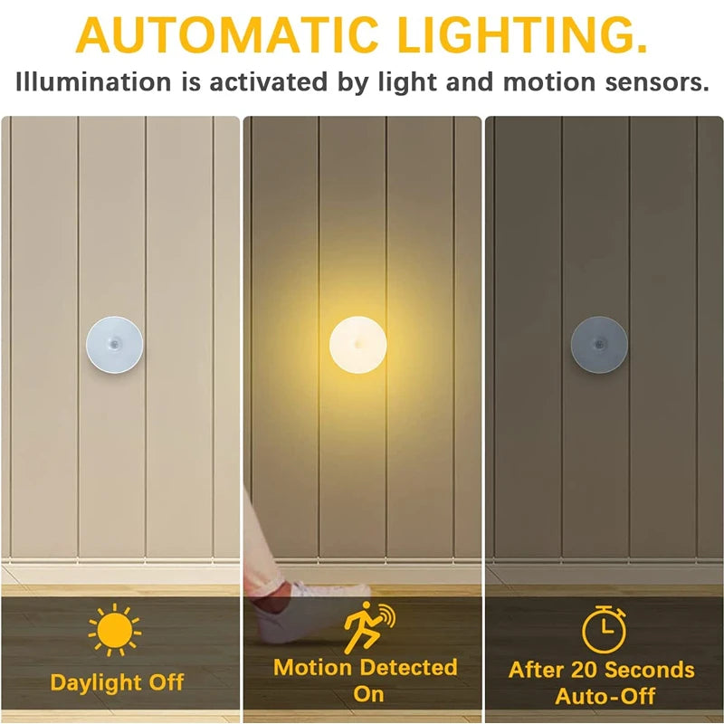 PIR Motion Sensor LED Night Light USB Rechargeable Night Lamp Wireless Closet Lamp Light For Kitchen Cabinet Wardrobe Staircase