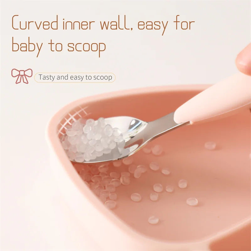 Baby BPA Free Silicone Feeding Training Plate Silicone Dining Plate Bowknot Bowl Kids Cartoon Little Bow Newborn Tableware