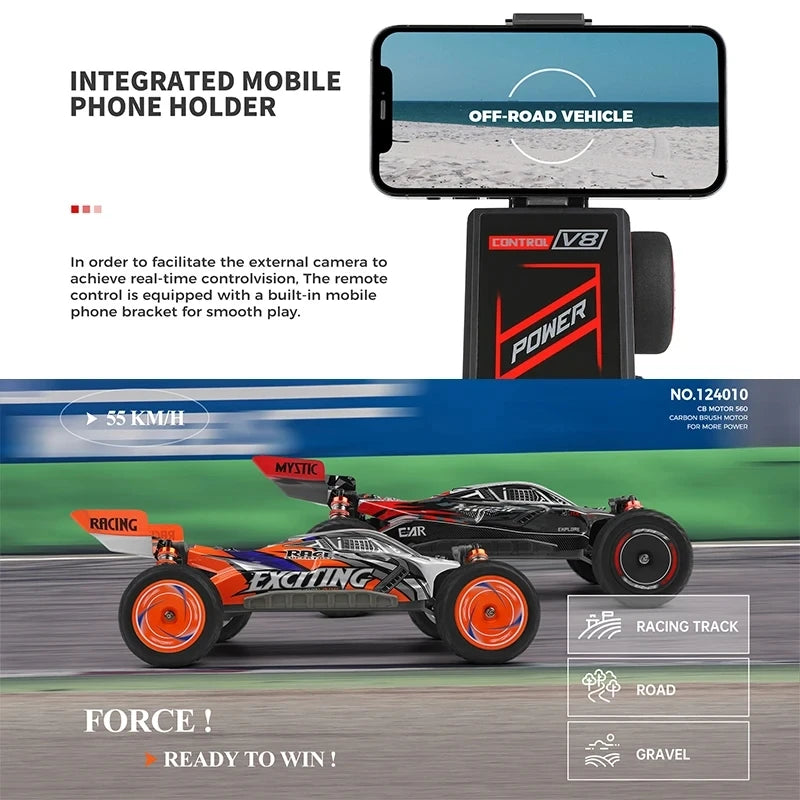 WLtoys 124010 55KM/H RC Car Professional Racing Vehicle 4WD Off-road Electric High Speed Drift Remote Control Toys for Children
