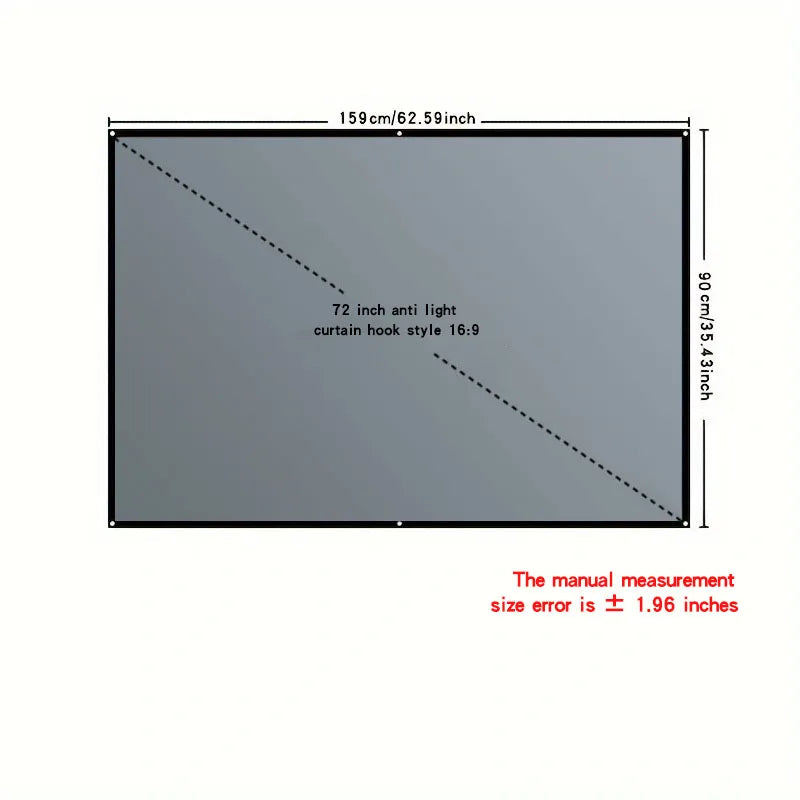 Foldable and portable projection screen, metal anti light 30-133 inches, suitable for low lumen projectors and high-definition