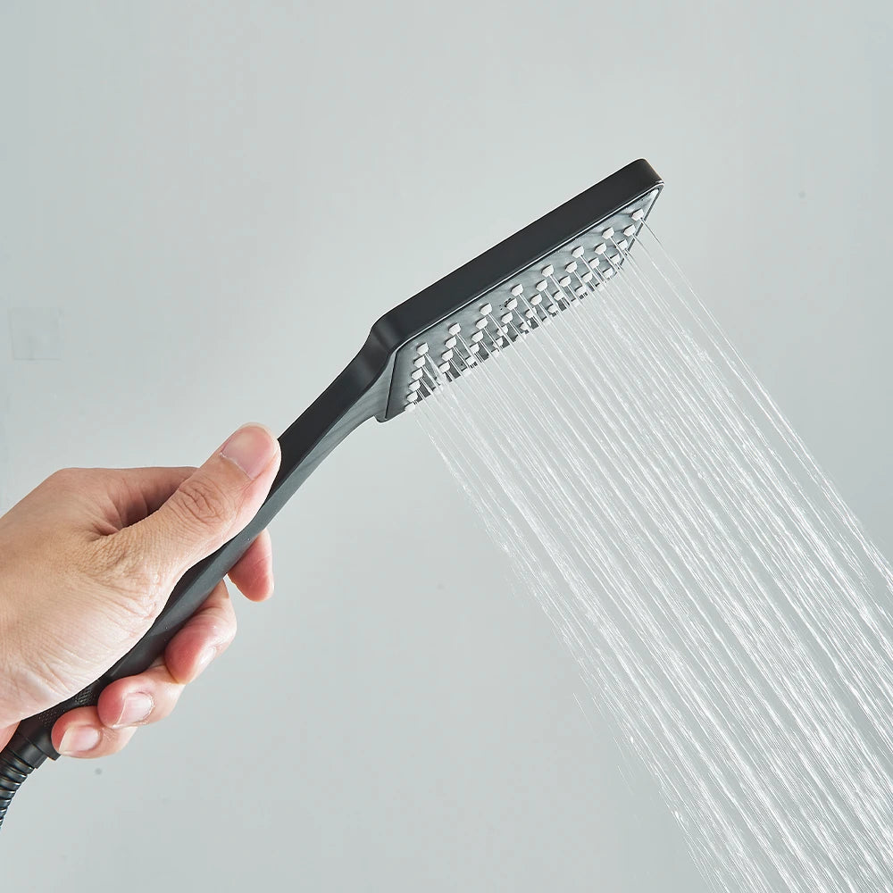 Matte Black Bathroom Bathtub Faucet Waterfall Faucet With Hand Shower Hot and Cold Water Mixer Taps Wall-mounted Bathtub Faucet