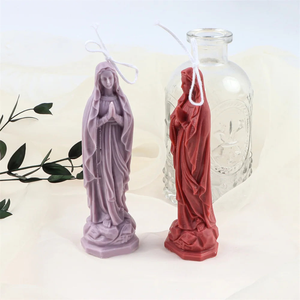 Religious Blessed Virgin Mary Candle Silicone Mold Madonna Goddess Female Deity Portrait Scented Plaster Jesus Resin Epoxy Mould