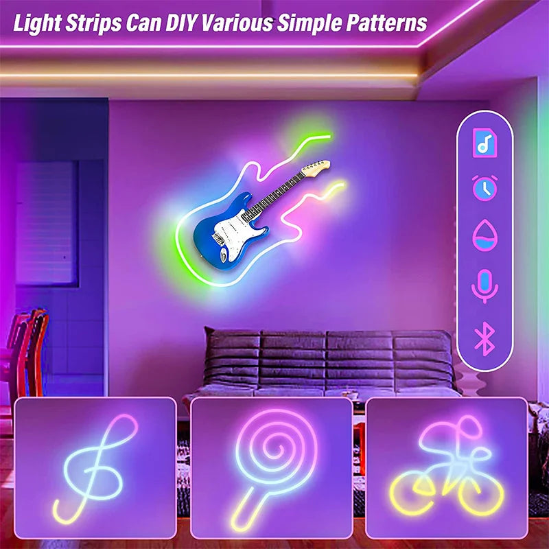 Neon Led Strip Light 5V RGBIC Neon Strip Lights 1M 2M 3M 5M Waterproof Flex Ribbon Led Tape for Room Wall Decor Music Sync