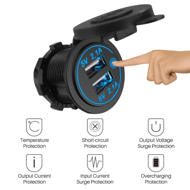 Car Charger Dual Usb with Touch Switch Car Charging Source Socket 5V4.2A Suitable for Cars Ships Motorcycles and Mobile Phones