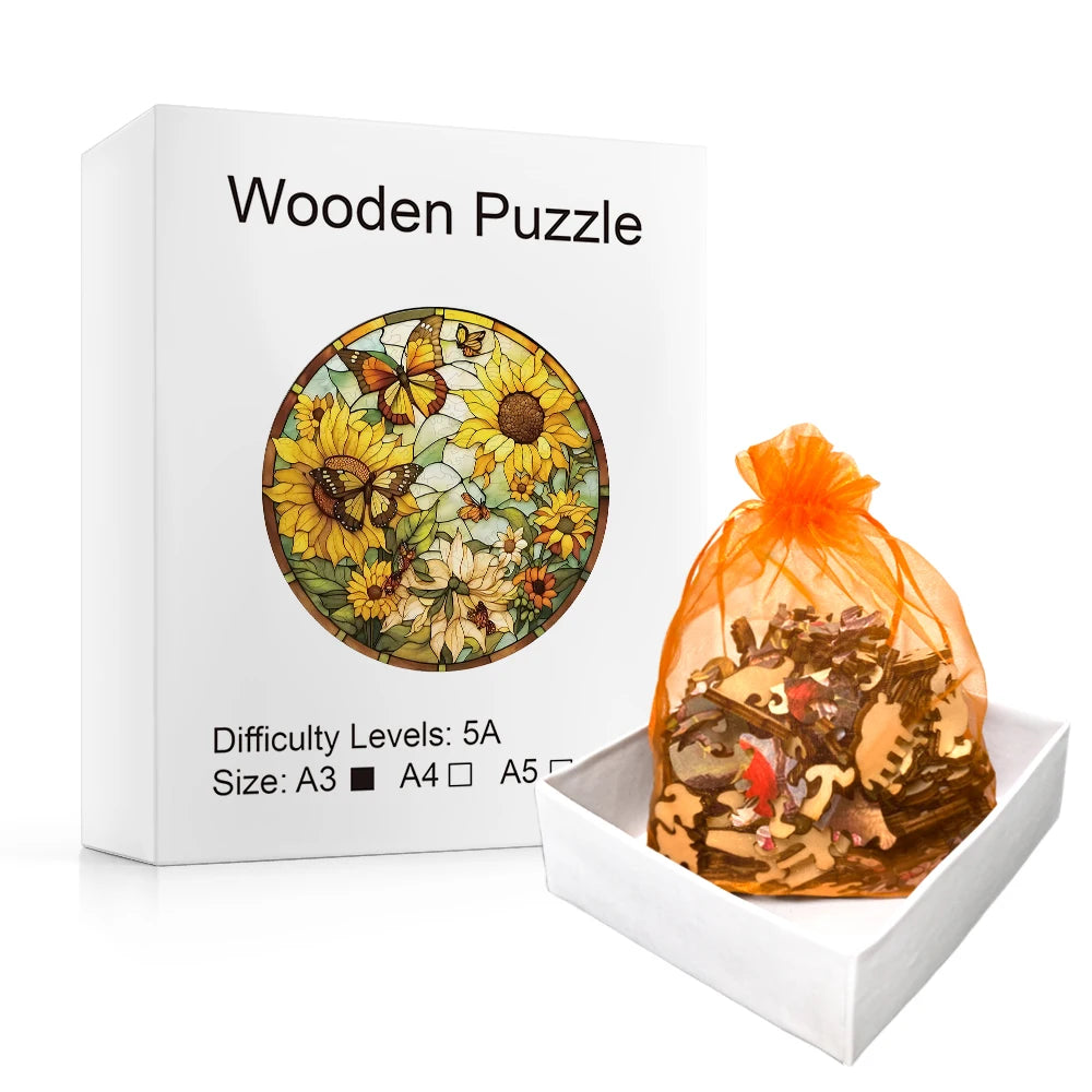 Sunflower Butterfly Creative Alien Wood Puzzle, Difficult to Play Irregular Animal Fragment Puzzle, Relieve Stress Christmas Gif