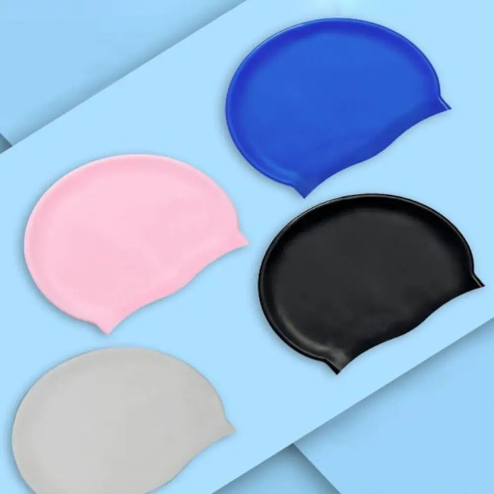 Pool Solid Color Silicone Protect Ears Long Hair Large Swim Caps Silicone Swimming Caps High Elastic Diving Hat Bathing Caps