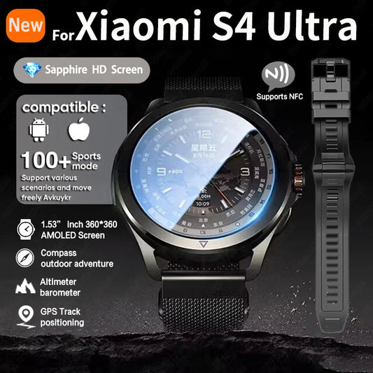 New For Xiaomi S4 Ultra Outdoor Sport Men HD AMOLED Display GPS Track Altimeter Heart Rate Bluetooth Call Waterproof Smart Watch