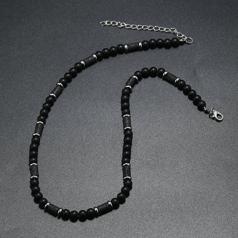 New Bohemian Men's Beaded Necklace Tiger Stone Natural Stone Fashion Trend Design Minimalist Necklace Commemorative Gift
