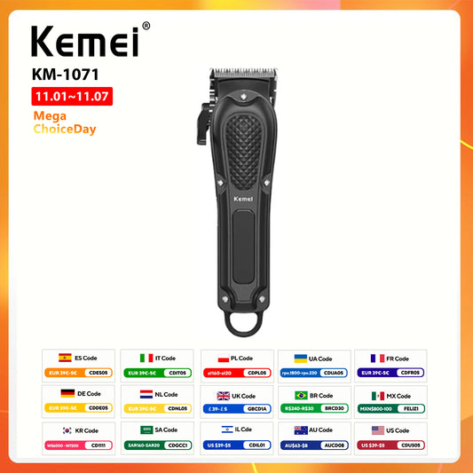 Kemei KM-1071 Electric Hair Clipper UBS Rechargeable Cordless Beard Trimmer Men Powerful Electric Hair Clipper Trimming Tool