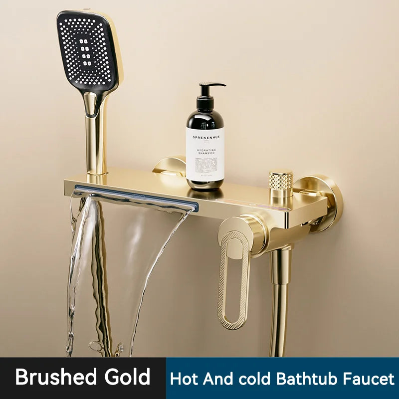 Bathtub Shower Faucet Single Handle Spout Mixer Tap With Hand Shower Wall Mount Platform Bath Mixer Water Faucet Wall Mounted