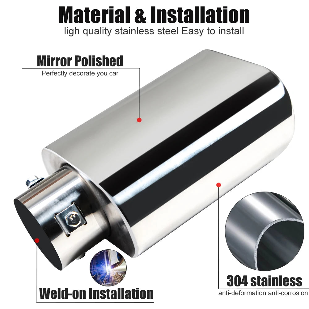 1/2Pcs Square Exhaust Tip 2.36" Inlet 2.36" x 5.5" Outlet 9" Long Chrome-Plated Stainless Steel Rectangle Exhaust Pipe Tip