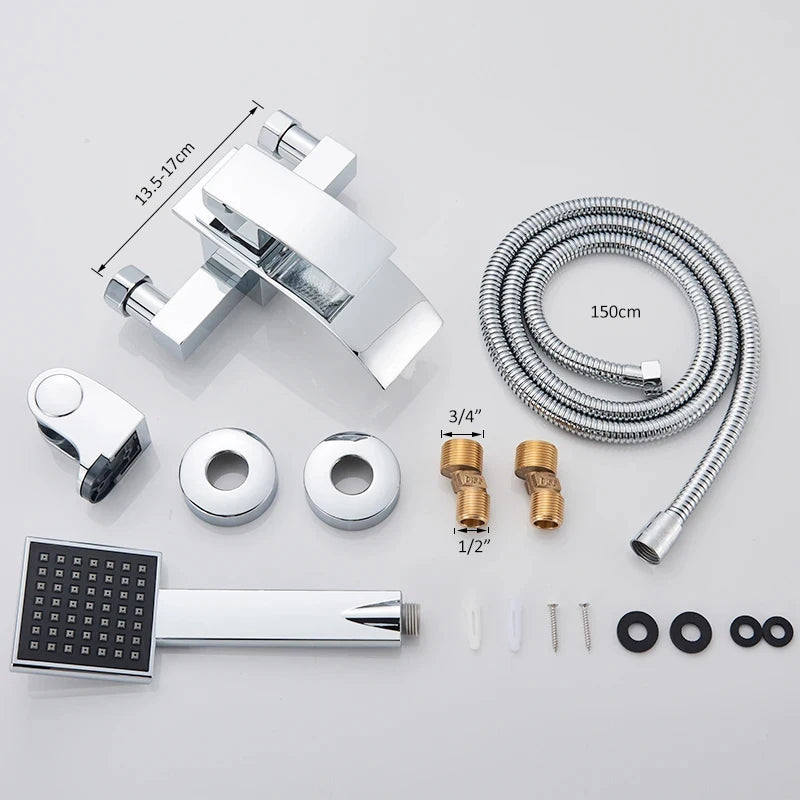 Black Bathroom Tub Faucet Single Handle Waterfall Spout Mixer Tap with Hand Shower Wall Mounted Gold Bath Faucets Bathtub Tap