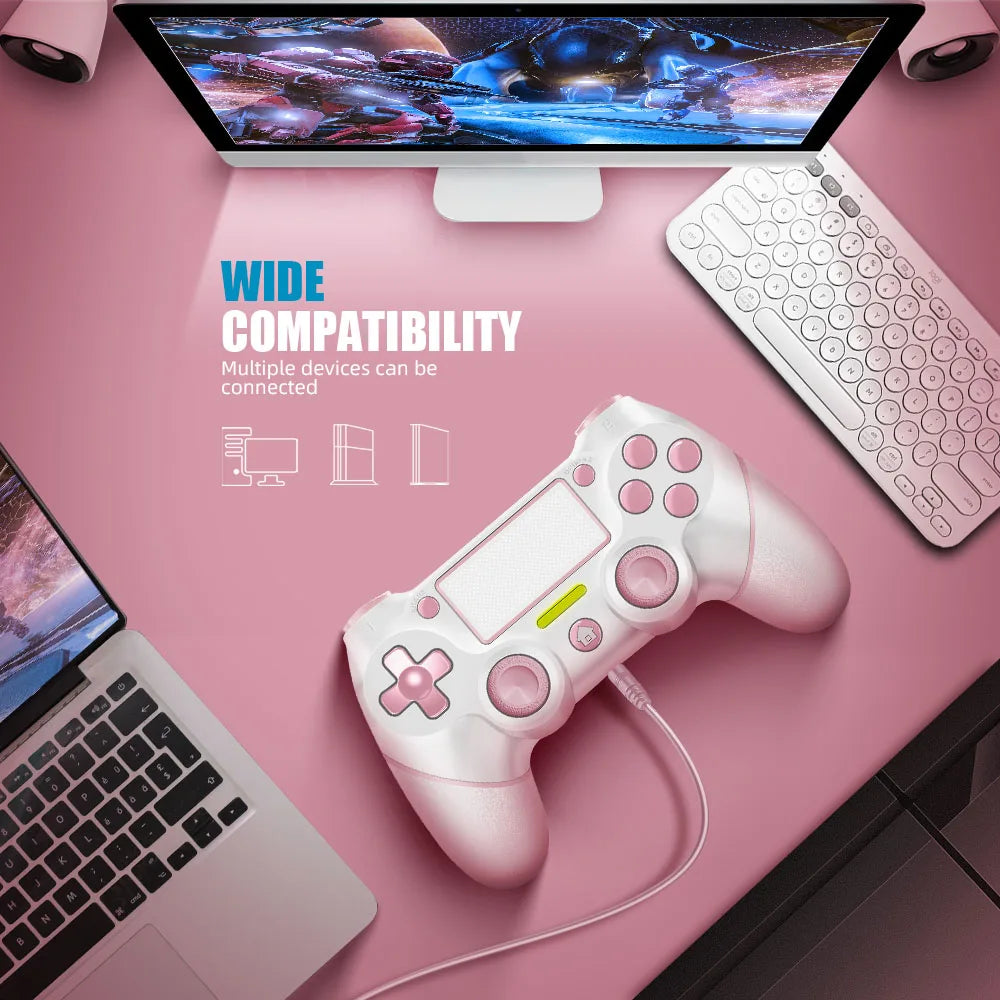 AceGamer Wireless Controller for PS4 Pink Joysticks Double Shock/Touchpad/3.5mm Audio Jack Compatible with PS4/Slim/Pro/PC