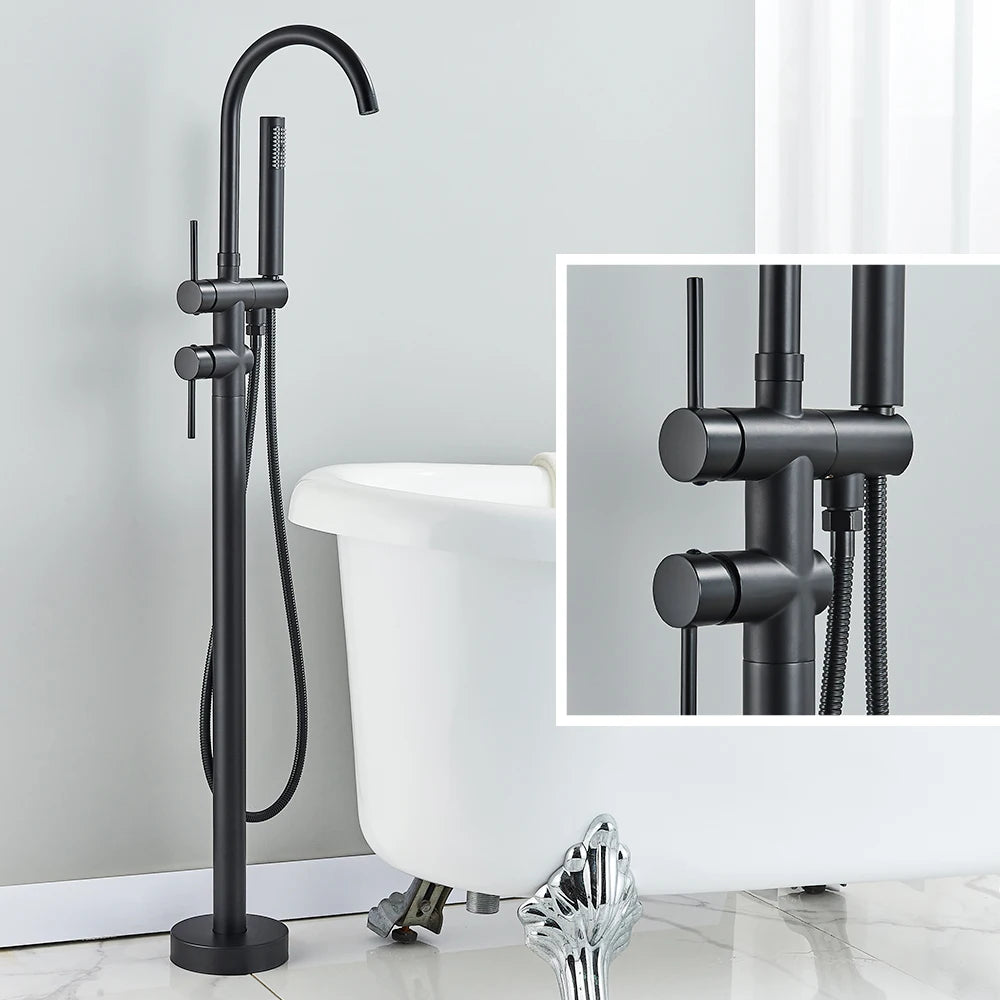Floor Free Standing Faucet Mixer Single Handle Hot Cold Water Mixer with 360 Rotation Spout with Handshower For Bathtub Shower