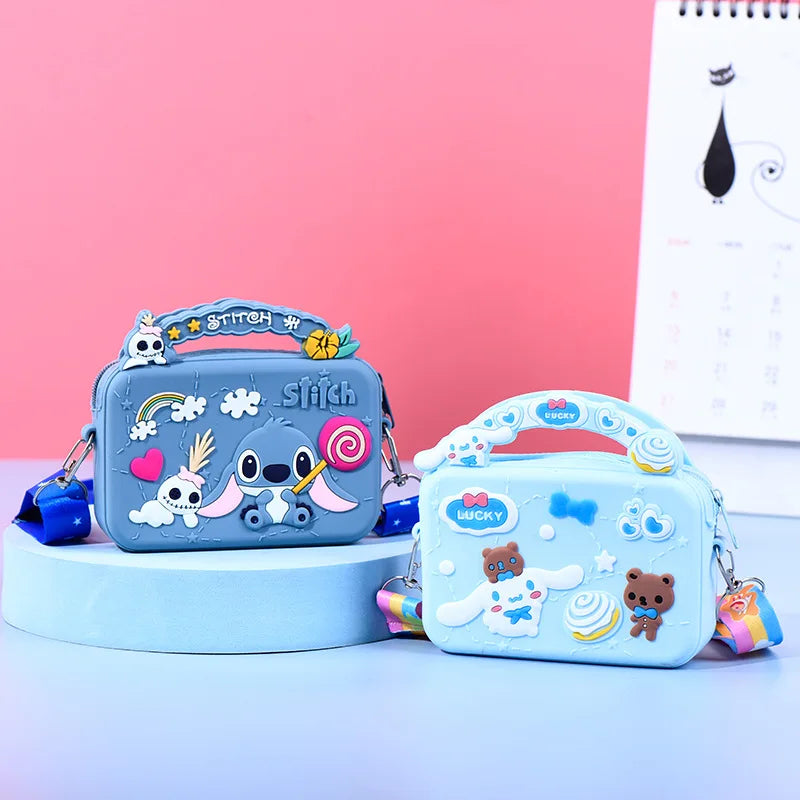 Disney Silicone Bag Cartoon Anime Figure Stich Shoulder Bag Lilo & Stitch Fashion Kids Girl Accessories Coin Purse Gift