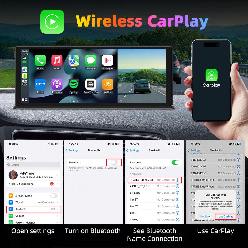 2024 NEW 11.3" Dash Cam 4K 2160P Car DVR Wireless Carplay & Android Auto 5G WiFi GPS Navigation Dashboard Dual Lens Recorder