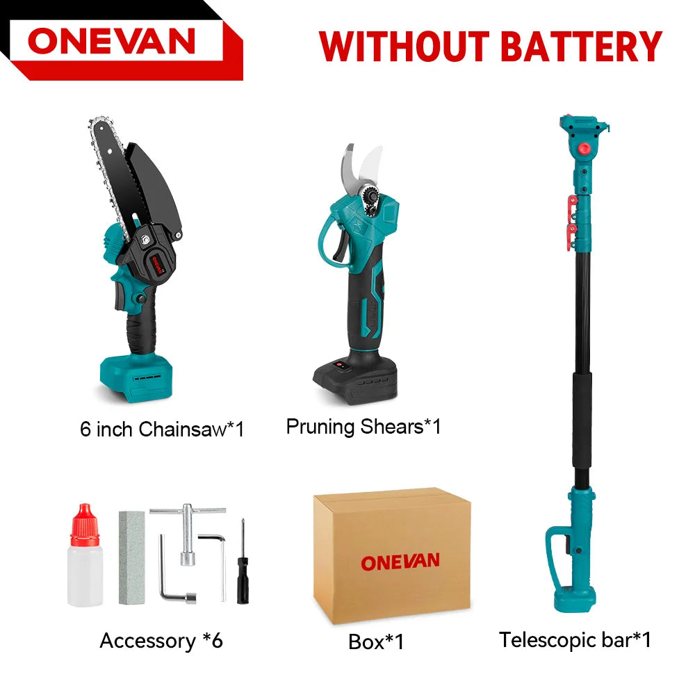 ONEVAN 3 IN 1 Brushless Telescoping Pole Electric Chainsaw 3500W High Branch Scissor Garden Power Tool For Makita 18V Battery
