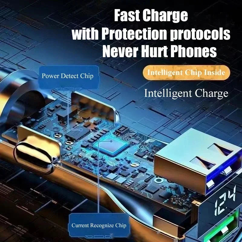 240W with Digital Display 2 Port Car Charger Fast USB Charging Adapter for IPhone Samsung Xiaomi Huawei Quick Charging Chargers