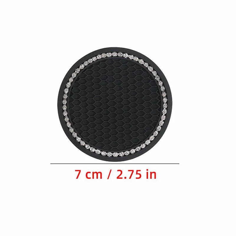 2PCSCar Non-slip Water Cup Pad Diamond Rhinestone Bling Decoration Auto Interior Cup Bottle Anti-skid Rubber Mat Car Accessories
