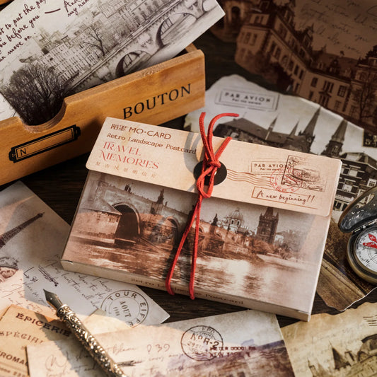 1Style 30Pcs/bag boxed postcard vintage architecture landscape English old newspaper handbook gift card