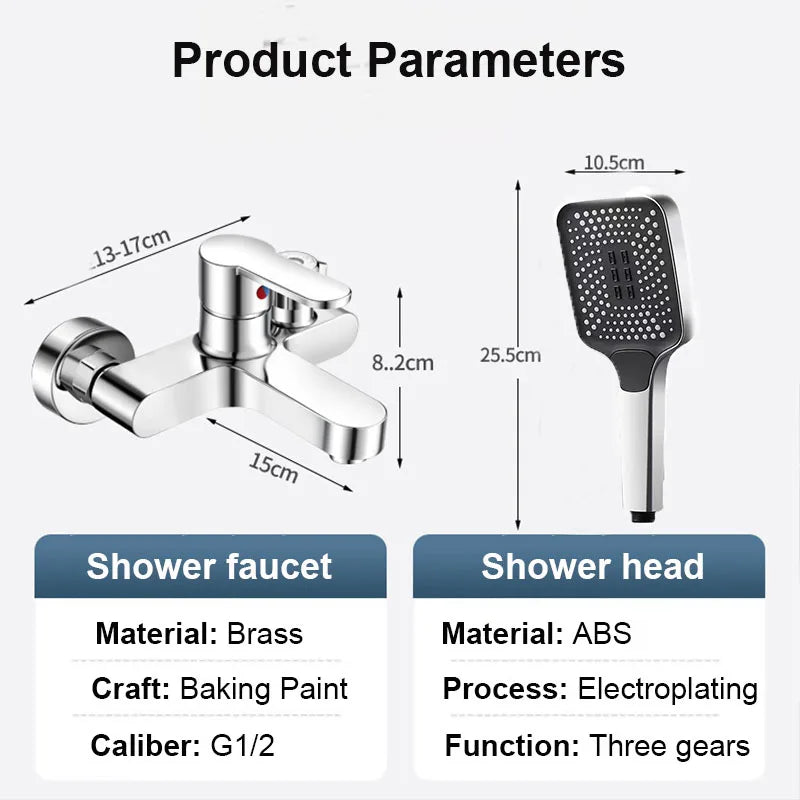 Black/Silver Bathroom Shower Faucet Mixing Valve Shower Shower Set Bathtub Mixing Switch Triple Hot and Cold Faucet