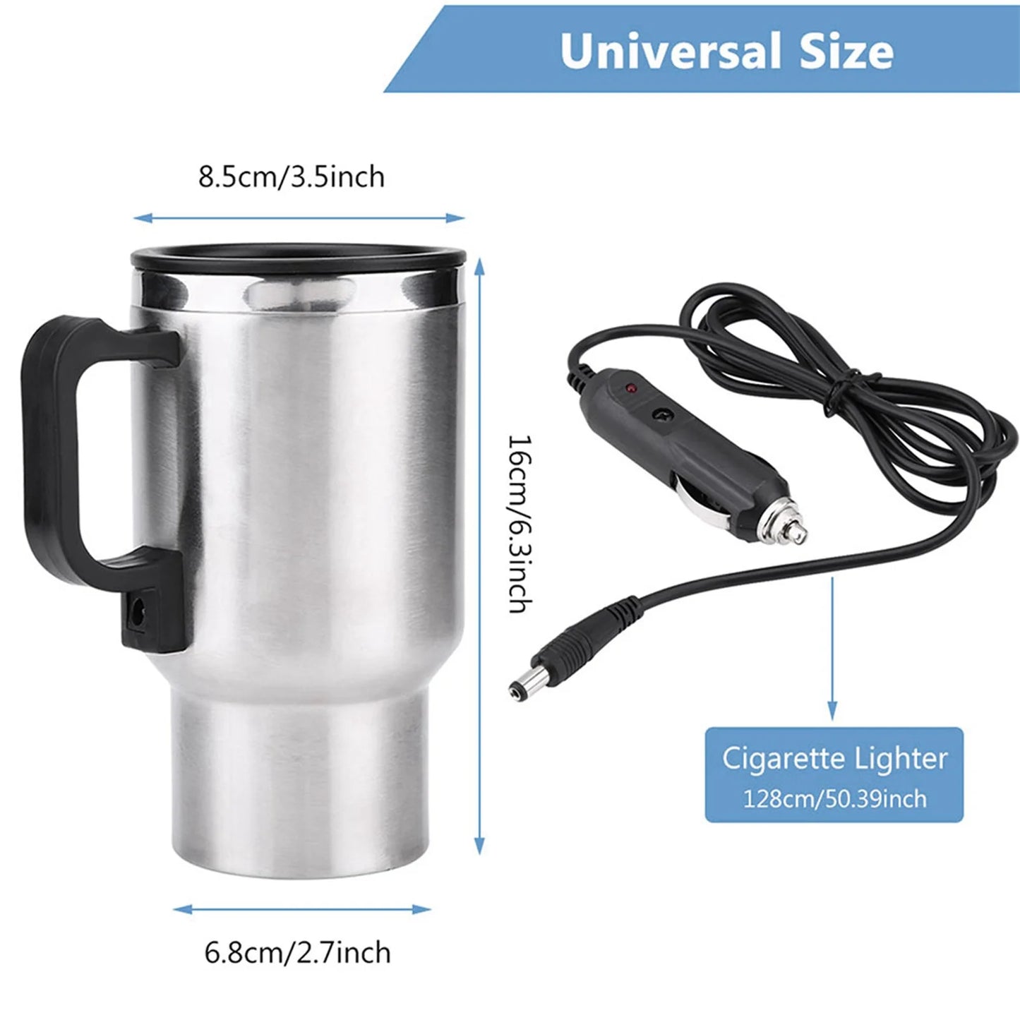 450ml Electric In-car Travel Heating Cup by Cigarette Lighter Plug Stainless Steel Travel Electric Kettle 12V Heated Thermos Mug