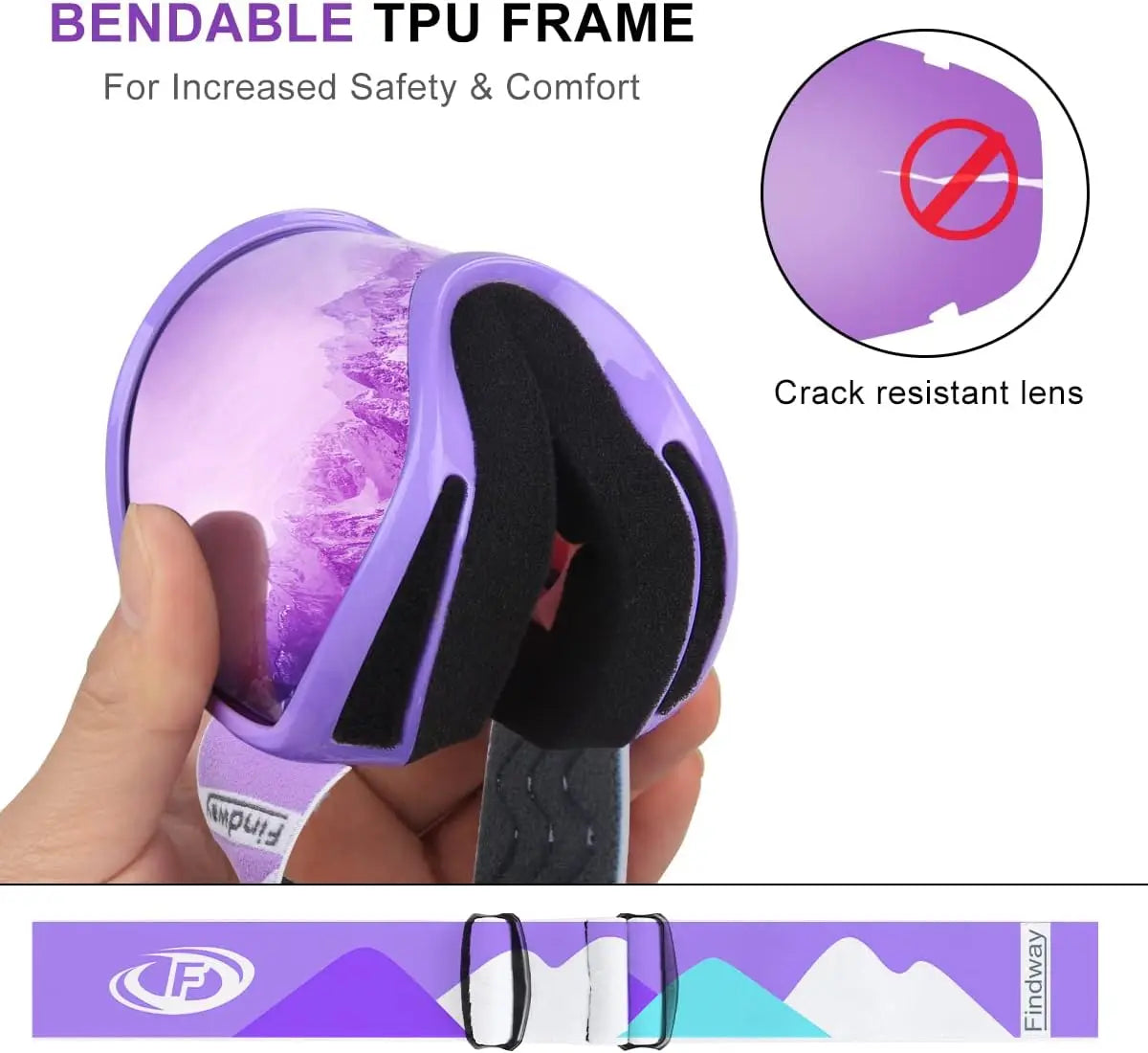 Findway Ski Goggles Kids Anti-Fog 100% UV Protection for 3-10 Years Old Boys/Girls Skiing Snowboarding Compatible with Helmet