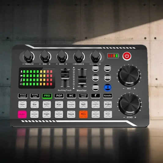 Live Sound Card Audio Interface DJ Mixer Effects Voice Changer Bluetooth-compatible Stereo Audio Mixer for LIVE Streaming F998